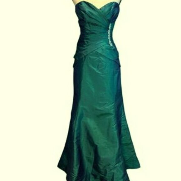 Elizabeth London iridescent Teal Taffeta Embellished Tie Back Gown - Picture 1 of 4